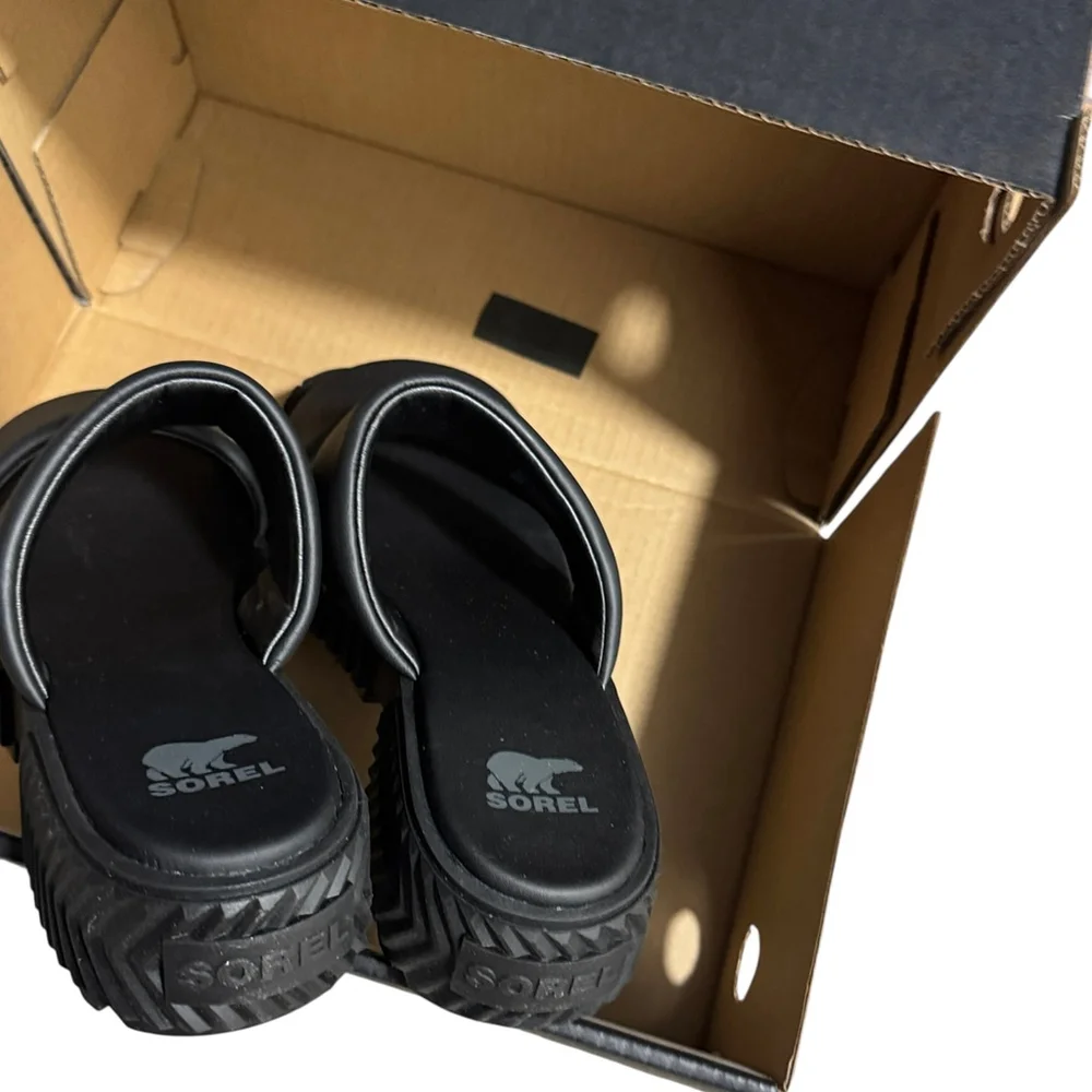 New in box Women's Sorel Black Slide Sandals Size 9.5 - Picture 6 of 10